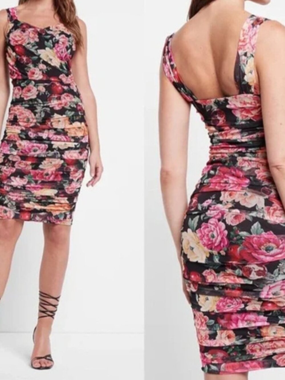 Express Body Contour Floral Mesh Mini Dress Small